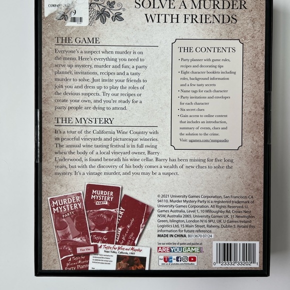 Murder Mystery Party Game - Wine and Murder - Picture 2 of 3